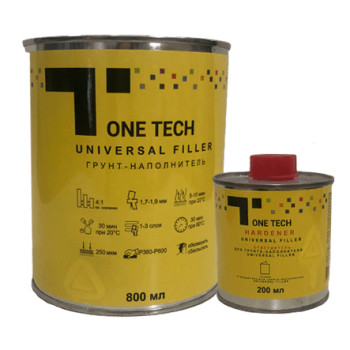 Грунт+затверджувач 4:1 універсальний чорний 1л ONE TECH - фото